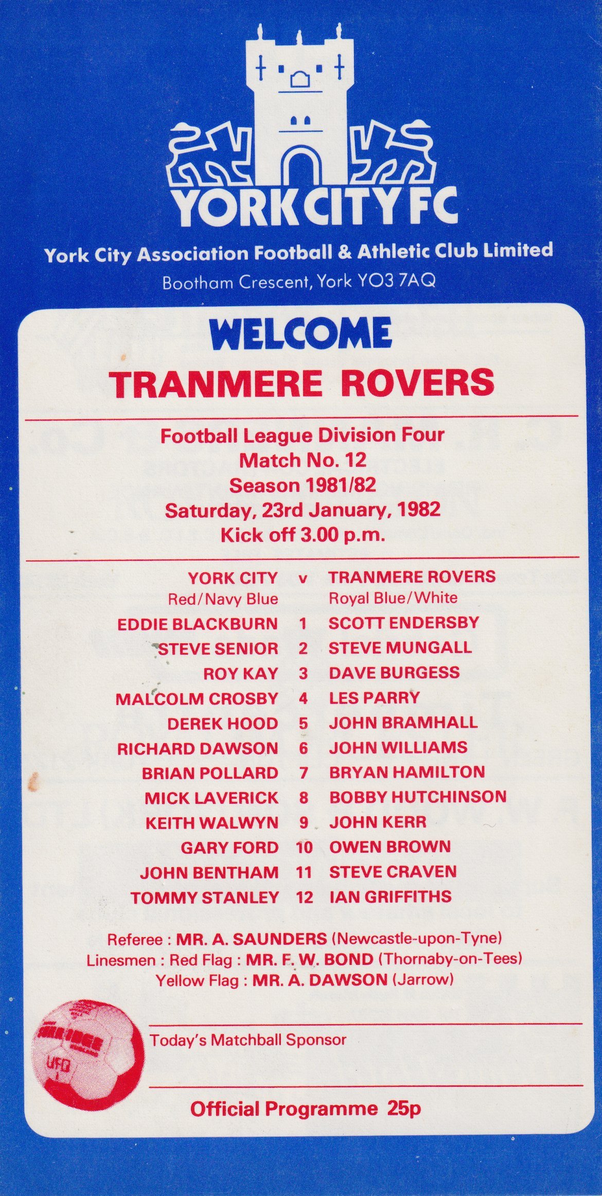 York City v Tranmere Rovers match programme